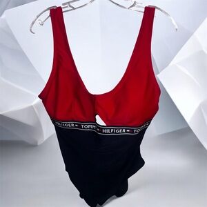 Tommy Hilfiger Red and Black One-Piece Swimsuit